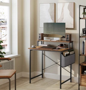 VASAGLE Computer Desk with Monitor Riser, Fabric Pouch, Adjustable Legs, Xmas - Picture 1 of 6