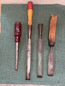 Vintage lotto di 4 scalpelli a presa in legno sgorbia Keen Kutter con macellaio Fulton Special - Foto 1 di 21