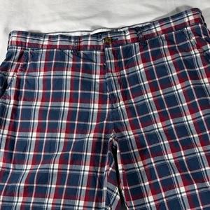 Tommy Hilfiger Herren rot weiß blau kariert vorne flach 10" Bermuda Shorts-Größe 38 - Bild 1 von 11