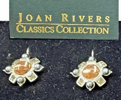 Joan Rivers Orecchini Oro Bianco Argento Zirconi Topazio Perle Gray Goccia Fiore - Immagine 1 di 4