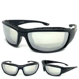 Men's MOTORCYCLE Riding Padded Safety Protective SUN GLASSES GOGGLES Chrome Lens - Picture 1 of 7