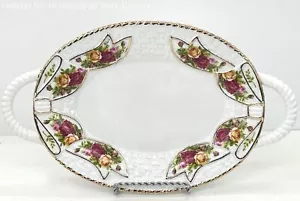Royal Albert Old Country Roses Oval Tray Rope Handles Basketweave Border - Picture 1 of 10
