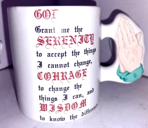 Vintage Praying Hands Serenity Prayer AA Coffee Mug - Picture 1 of 6