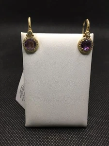 Judith Ripka Amethyst & White Topaz Sterling Silver 14K Gold Clad Drop Earrings - Picture 1 of 4