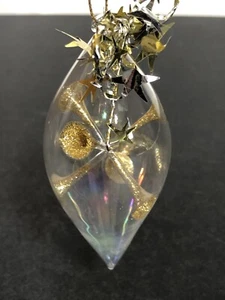 Hand Blown Glass Ornament Glitter n Gold Christmas Teardrop by Russ Retro 5" - Picture 1 of 9