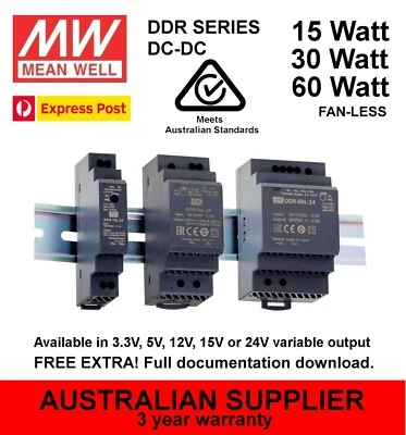 MeanWell DDR серии DC-DC конвертер DIN рельса 15 Вт 30 Вт 60 Вт 3.3V 5V 12V 15V 24V выход - Изображение 1 из 4
