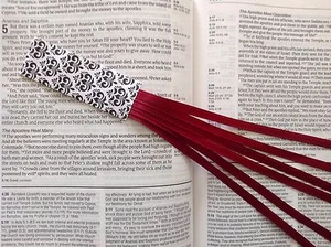 BURGUNDY bookmark ribbons multi page Bible study hymnal journal handmade gift - Picture 1 of 2