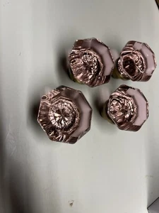 Antique Brass Pink Knobs Set Of 4 Nostalgic Dummy Handles Door Handles Beautiful - Picture 1 of 6
