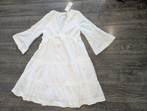 Talisman Costal Layne White Dress Womens M Long Sleeve V-Neck New NWT Floral - Picture 1 of 13