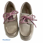 Sperry top siders Sz 3.5 M Beige leather w pink lacing pink & grey animal print