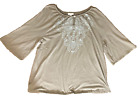 J. Jill womens embroidered top tunic 3/4 sleeves cotton blend size XL slit hem