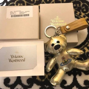 Vivienne Westwood Teddy Bear Stuffed Toy Key Ring Gold With Box Authentic - Picture 1 of 12
