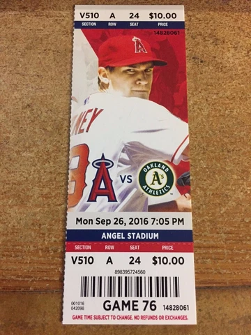 2016 LOS ANGELES ANGELS VS ATHLETICS TICKET STUB 9/26 MIKE TROUT HR #168 Cover
