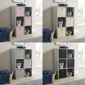 Storage Cube Grey Shelves Bookcase Wooden Display Organiser with Fabric Drawers