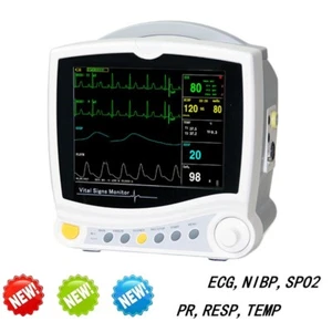 8" Cardiac Machine ICU Vital Signs ECG,NIBP,SPO2,PR,RESP,TEMP Patient Monitor - Picture 1 of 13