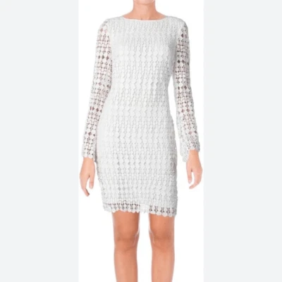 Lauren Ralph Lauren Dress womens size 8 cushion cut Lace white Geometric sheath - Image 1 of 4