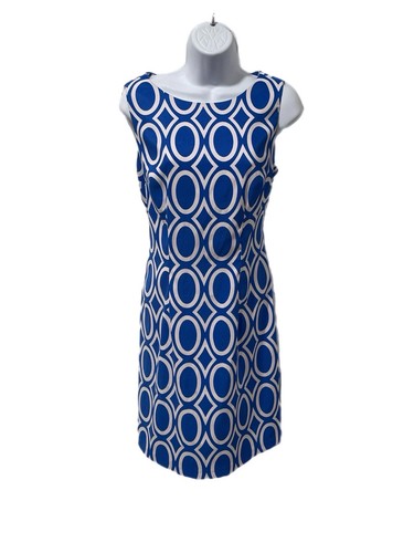 Alyx Abito 8 Bianco e Blu contemporaneo retrò geometrico guaina senza maniche