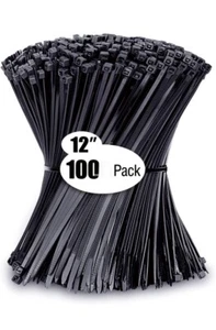 ✅ 100 Pack 12 inch Black Heavy Duty Zip Ties Zipties Cable Ties 50 lbs Tensile ✅ - Picture 1 of 9