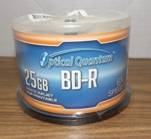50 OQ 6x 25GB Blu-ray BD-R White Inkjet Printable Blank Discs OQBDR06WIP-H-50 - Picture 1 of 4
