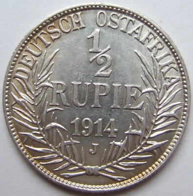 Coin Deutsch Ostafrika Guilelmus II Imperator 1/2 Rupie 1914 J In Extremely Fine - Image 1 of 2