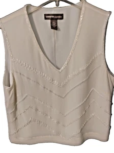 Valerie Separates Mujer Pequeño Marfil SEDA Concha Cuello en V Lentejuelas Cuentas Elegante - Imagen 1 de 23