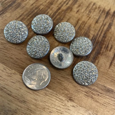 7 botones antiguos vintage de caña de diamantes de imitación tono plata brillante 0,5" Foto 1 de 4