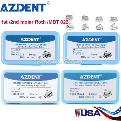 50 juegos de tubo bucal de ortodoncia dental AZDENT 1er segundo tubo molar Roth MBT 022 Foto 1 de 4