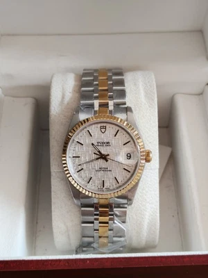 Reloj automático para hombre Tudor Prince fecha esfera de lino blanco 74033 34 mm Foto 1 de 4