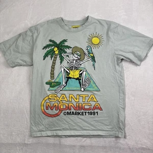 Market Santa Monica 1991 Skeleton Beach Graphic Short Sleeve Shirt Men's Large - Picture 1 of 7