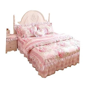 ,Romantic Flower Print Bedding Set,Floral Bed Set,Princess Lace Ruffle Queen - Picture 1 of 8