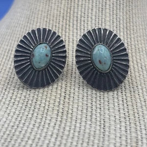 Vintage Sterlingsilber Türkis Farbe Schraubverschluss Ohrringe 1" Southwest Look - Bild 1 von 10