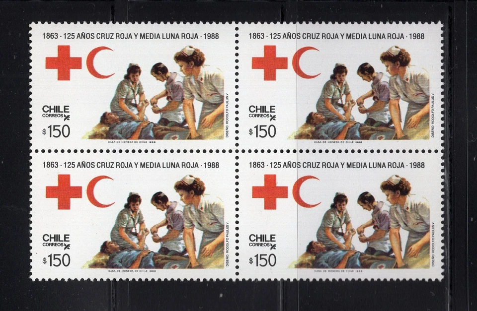 CHILE 1988 Cruz Roja Media Luna 125 años 150p MNH bloque de 4 Foto 1 de 1