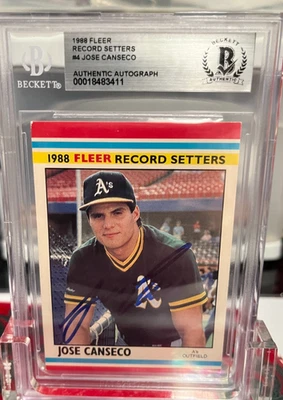 Jose Canseco Signed 1988 Fleer Record Setters #4 Card A's BAS COA Auto - Image 1 of 3
