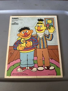 Vintage Sesame Street Playskool Wooden Puzzle  Bert And Ernie Say Hello - Picture 1 of 1