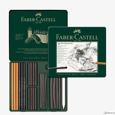 Faber-Castell : Pitt : Charcoal : Metal Tin Set of 24 - Image 1 of 2
