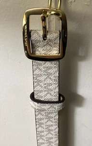  Michael Kors Belt Vanilla Mini Printed MK Logo Gold Buckle (Skinny) Size Med - Picture 1 of 9