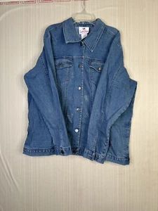 Women's size L Quacker Factory blue jean Jacket Denim Button Up Long Sleeve - Picture 1 of 16