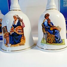 Norman Rockwell Bells 2 Different Porcelain Collectable Bells Trimmed 24Kt Gold