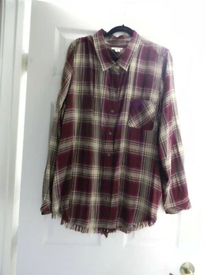 Westbound Wmn. Shirt, Button Front, Plaid, Sz 3X Purple, 1 Pocket, Fringed Botm. - Image 1 of 4