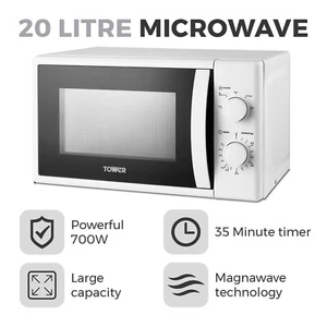 Microwave Oven by Tower T24034WHT 20 Litre 700w Manual, 5 Power Levels in White - Picture 1 of 10