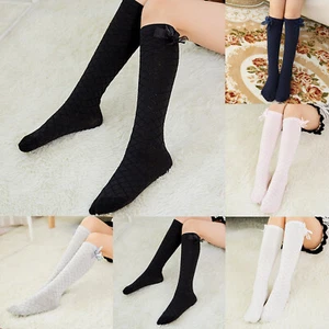 Girls Socks Combed Cotton Bow Mesh Mid Tube Socks Knee High Stockings - Picture 1 of 19