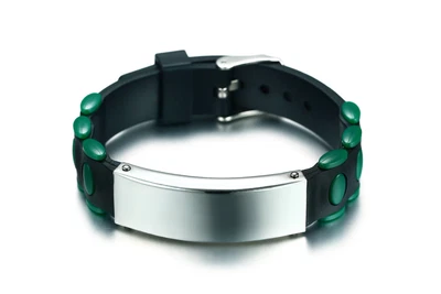 Joias masculinas e femininas de aço titânio prata marca curva pulseira de silicone preta - Imagem 1 de 4