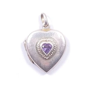 Juego de medallones Love Heart de plata de ley 925 y circonita cúbica púrpura - Imagen 1 de 9