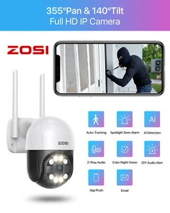 ZOSI 2MP WLAN Überwachungskamera Außen 355° Schwenkbar PT Kamera PIR Nachtsicht - Bild 1 von 11