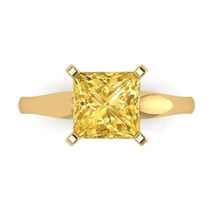 2.5Ct Princess Sim Yellow Diamond Solitaire Engagement Ring 14K Yellow Gold - Picture 1 of 11