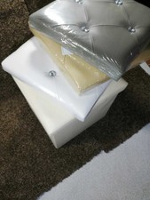 POUF CONTENITORE ECOPELLE PIEGHEVOLE CON STRASS BOX SALVASPAZIO BIANCO BEIGE GRI
