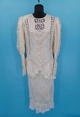 Blusa Falda De Colección JESSICA MCCLINTOCK Victoriana Seda Marfil Brocado Encaje 4 Foto 1 de 4