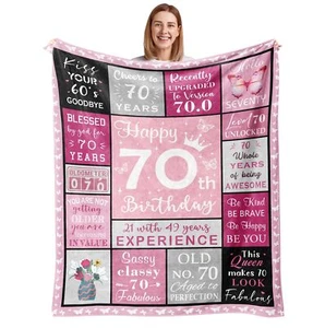 70th Birthday Gifts for Women 50"x60" Happy 70th Birthday Throw Blanket - Picture 1 of 7