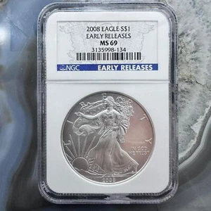 2008 US 1.0oz Early Release American Silver Eagle NGC MS69 #3135998-134EG - Picture 1 of 6