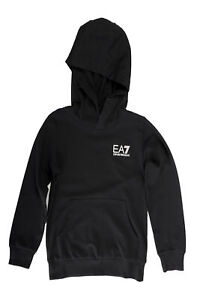 Emporio Armani EA7 Boys Black Long Sleeve Logo Print Hooded Sweatshirt Hoodie